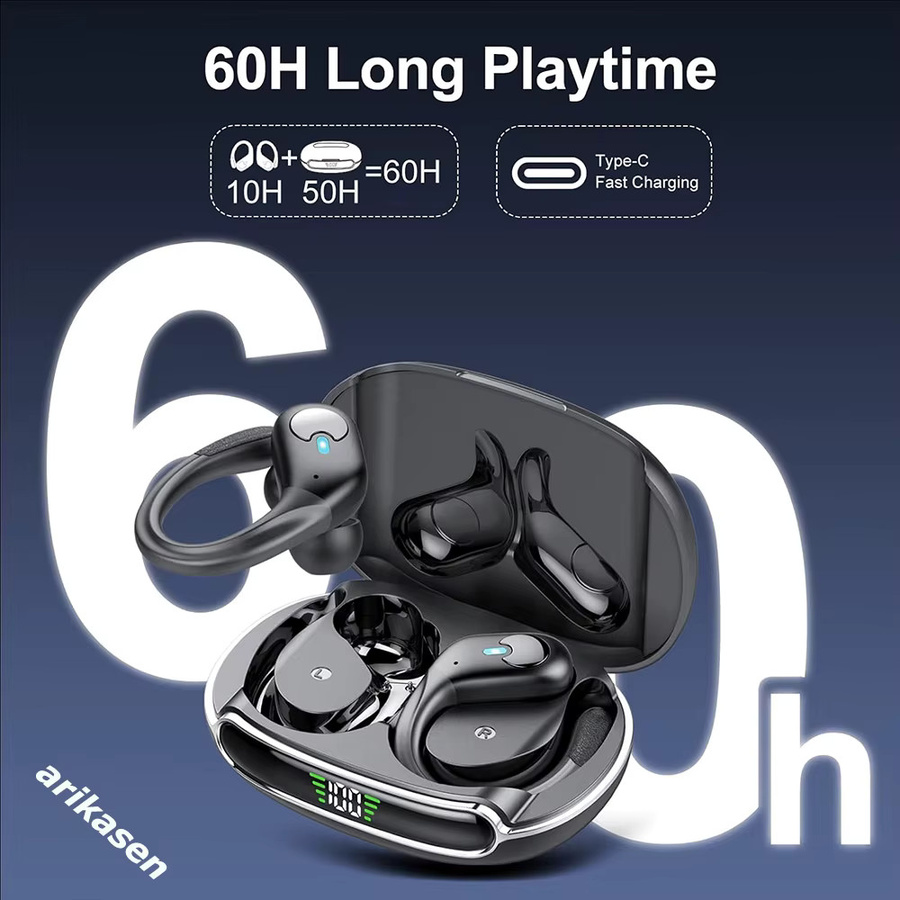 Arikasen Bluetooth 5.3 Kopfhörer in Schwarz mit True Wireless Technologie, Bass-Stereo-Sound, LED-Power-Anzeige, 60 Stunden Wiedergabezeit und Mikrofon mit ENC - Bild 3