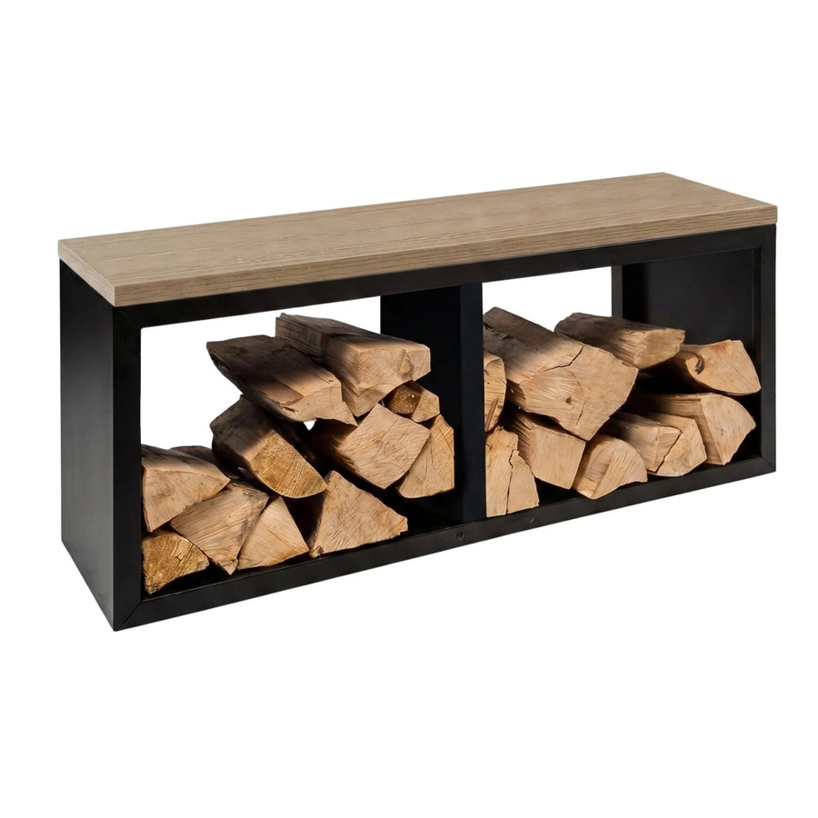 osoltus Brennholzregal mit Bank in Schwarz, B/T/H: 102 x 35 x 40 cm - Bild 2