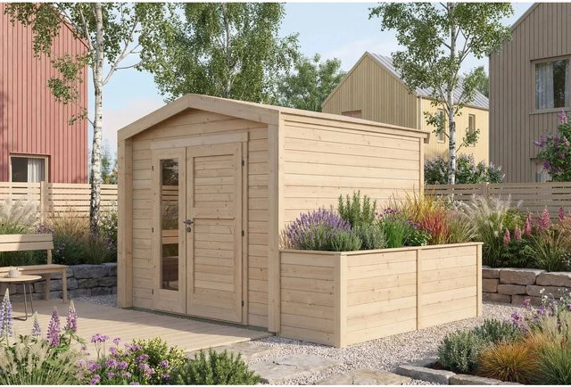 Weka Holz-Gartenhaus Killarney mit Satteldach in Natur Braun, B: 334 cm, T: 263 cm, H: 241 cm - Bild 1