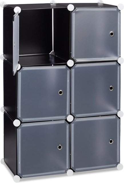 Relaxdays Regalsystem aus Kunststoff und Metall in Schwarz mit 6 Türen, H x B x T: 97,5 x 66 x 31,5 cm - Bild 1