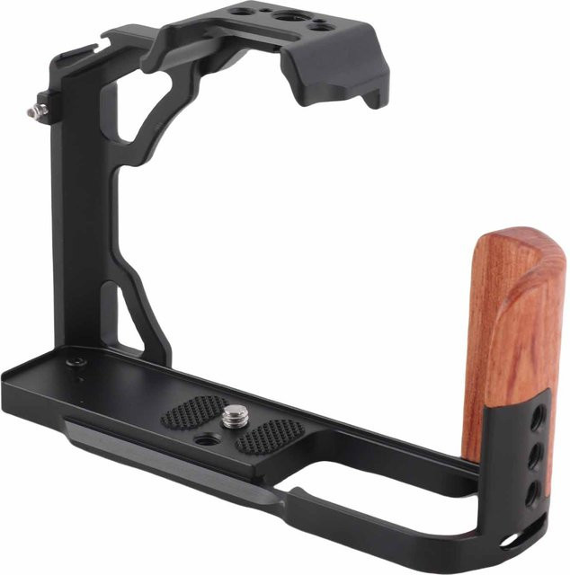 Shoemst Kamerakäfig aus Metall mit Holzgriff für vertikale Aufnahmen, Schwarz, mit 1/4 Zoll und 3/8 Zoll Schraublöchern sowie Blitzschuh - Bild 1