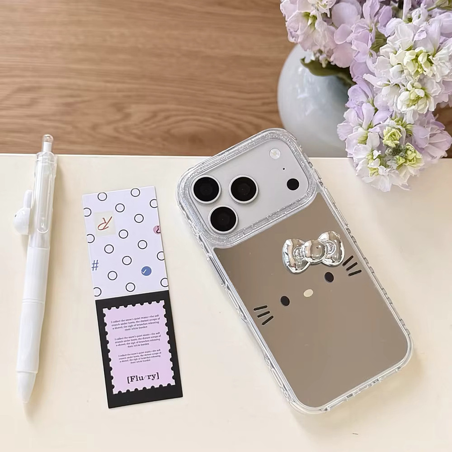 Sanrio Hello Kitty Handyhülle mit 3D Cartoon Design und integriertem Schminkspiegel für iPhone 17 16 15 14 13 Pro Max, transparent, stoßfeste Hartschale - Bild 5