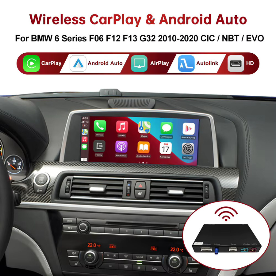 RoadTop Wireless CarPlay für BMW Serie 6 F06 F12 F13 G32 (2010–2020) mit Android Auto, Mirror Link und AirPlay in Schwarz - Bild 4