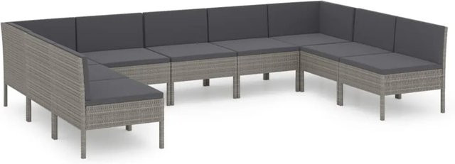vidaXL 9-tlg Garten-Lounge-Set Modell 12 aus Poly Rattan in Grau und Anthrazit mit Auflagen und Metallgestell - Bild 1