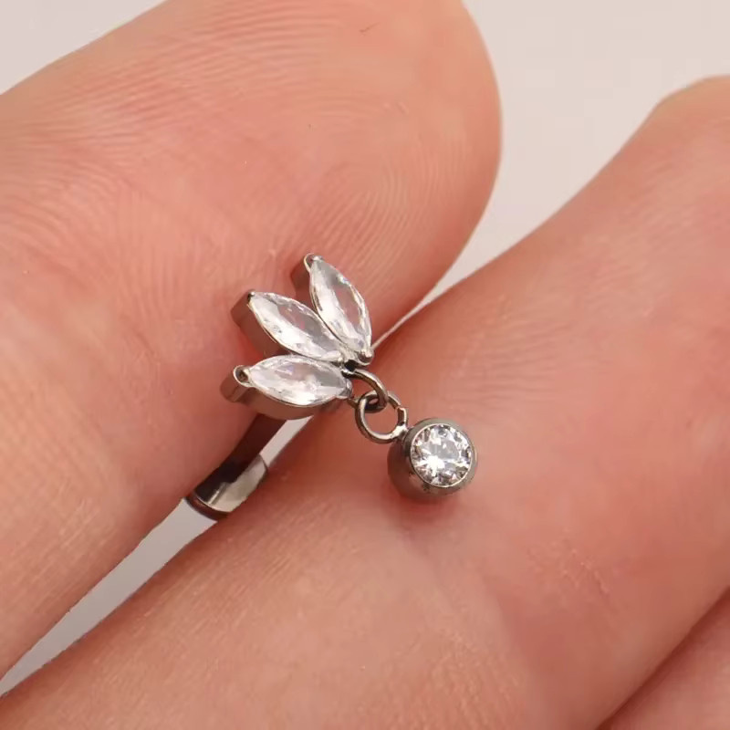 ZOORBODY JEWELRY Ohrring Titan, Drei Marquise mit CZ, Lotusblume, Unisex - Bild 2