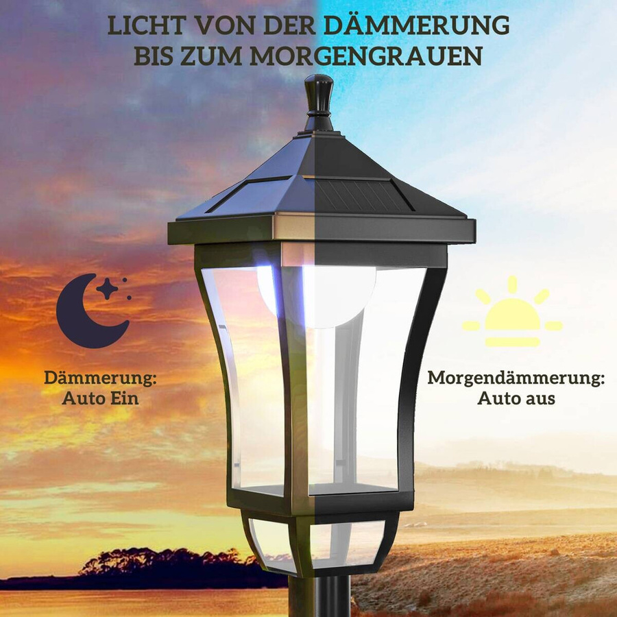 Outsunny Solar Gartenlaterne Schwarz mit LED Kaltweiß, IP44 Wasserdicht, Wegleuchte mit Lichtsensor, B/T/H: 15 x 15 x 127 cm - Bild 3