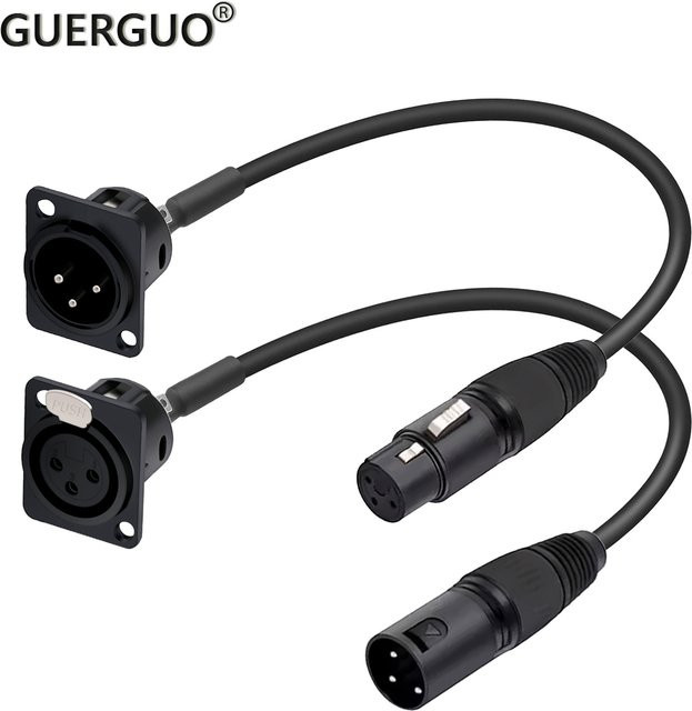 GuerGuo XLR-Durchgangskabel mit 3-poliger XLR-Buchse auf XLR-Stecker Konverter für D-Typ Panelmontage, Schwarz - Bild 1