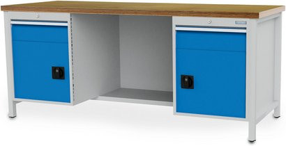 Bedrunka + Hirth Kastenwerkbank aus Stahlblech und Holz, grau/blau/mehrfarbig, B/H/T: 200 x 85,9 x 75 cm - Bild 1
