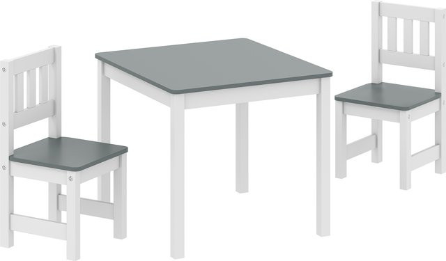 AIYAPLAY Kindersitzgruppe aus Kiefernholz mit Tisch und 2 Stühlen, 3-teiliges Kindermöbel-Set für Kinderzimmer und Kindergärten, Grau, B/T/H: 56 x 52 x 48 cm - Bild 1