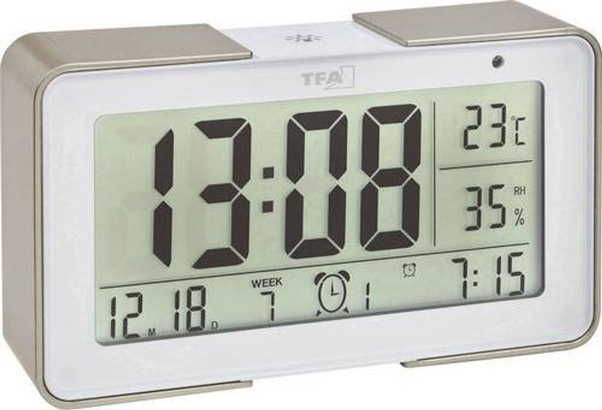 TFA Dostmann Digital Funk Wecker mit Beleuchtung, Thermometer und Hygrometer in Gold und Weiß - Bild 1