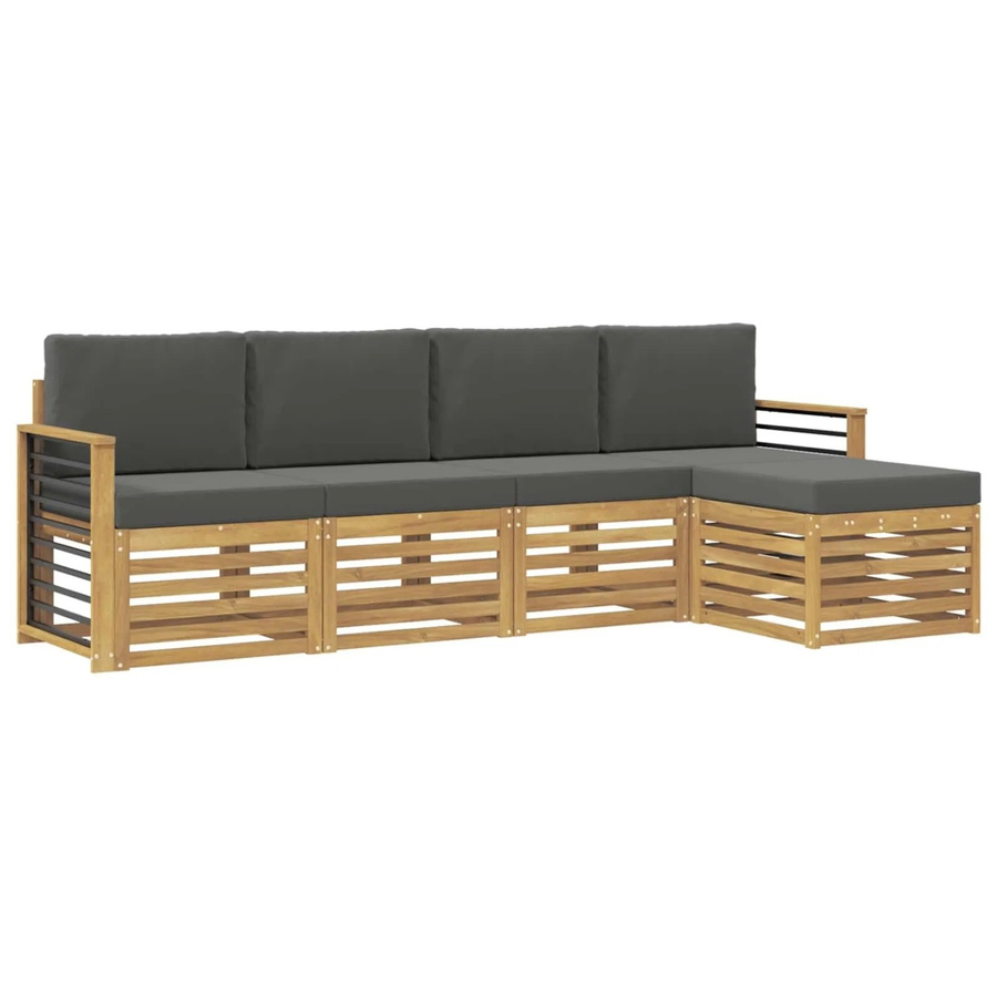vidaXL Outdoor-Sofagarnitur 5-teilig aus Akazienholz in Weiß und Anthrazit mit L-Form und UV-beständigen Polstern - Bild 2