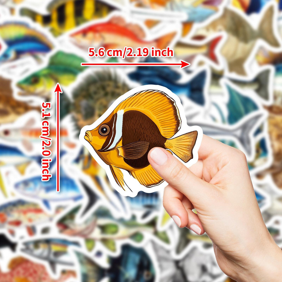 50 realistische Meerfisch-Aufkleber im Cartoon-Stil, wasserfeste DIY-Aufkleber für Kinder zur Dekoration von Koffern, Kühlschränken und Notizbüchern, mehrfarbig - Bild 2