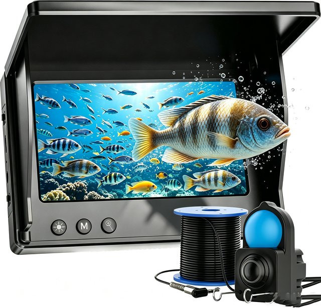 Tragbare Unterwasser-Angelkamera mit 4,3-Zoll-HD-Monitor und Nachtsichtfunktion in Schwarz für See-, Boot- und Eisfischen - Bild 1