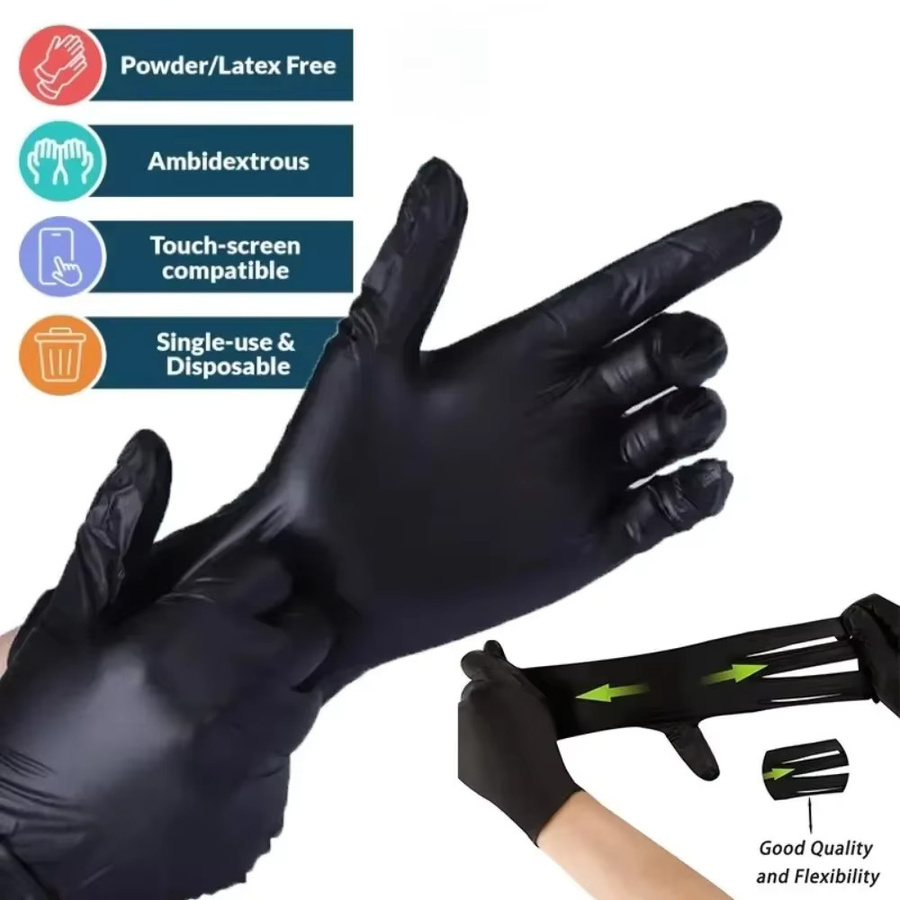XMSJ Nitrilhandschuhe in Schwarz, latexfreie und puderfreie Einweghandschuhe für Haushalt, Reinigung, Tattoo und Friseur - Bild 2