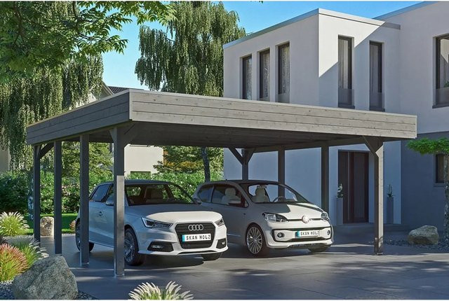 Skan Holz Carport Friesland aus Nadelholz in Schiefergrau mit EPDM-Dach, B/T: 557 x 555 cm, Höhe: 254 cm - Bild 1