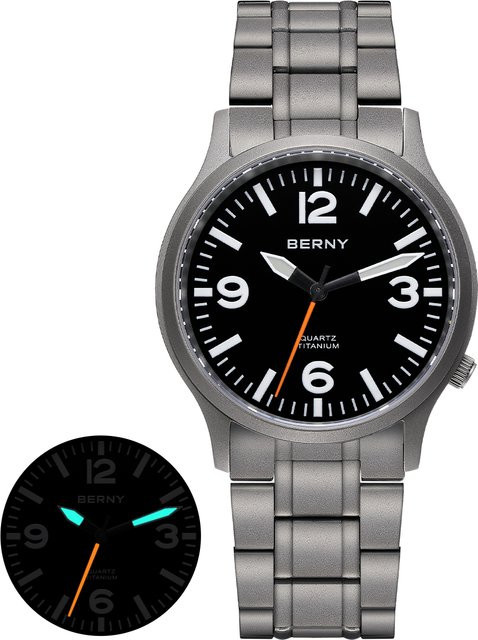 BERNY Armbanduhr Titan, Quarz, Saphirglas, Silber, Herren - Bild 1