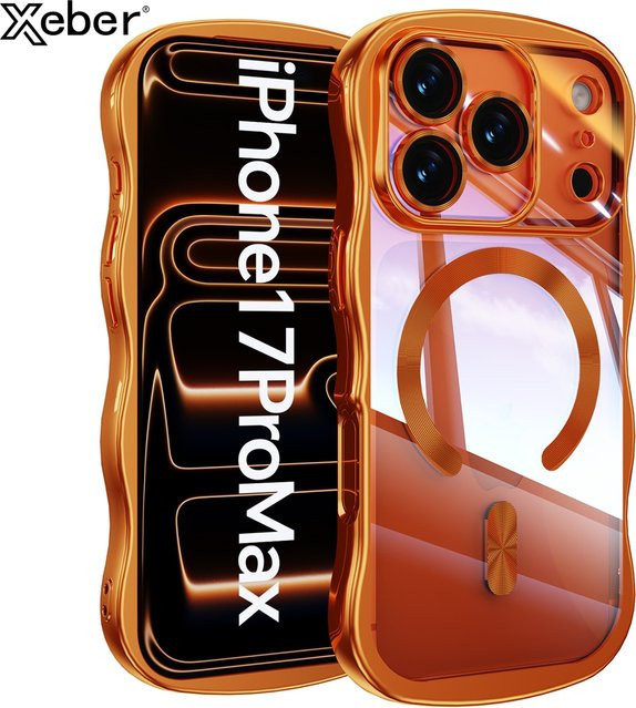 Xeber Magnetische Handyhülle mit Wellen-Design für iPhone 17 16 15 14 13 Pro Max, Transparente weiche Abdeckung mit gewelltem Rahmen, Orange - Bild 1