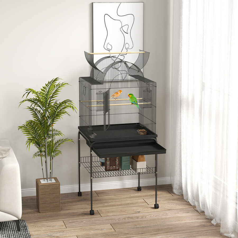 PawHut Vogelkäfig für Wellensittiche und Kanarienvögel mit Rollen, Ablagefläche und Futterstation, Schwarz, B/T/H: 53 x 63 x 144 cm - Bild 2