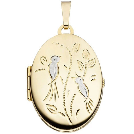 Colfem Medaillon Vögel, 333 Gold, Gelbgold matt, Anhänger, Unisex - Bild 1
