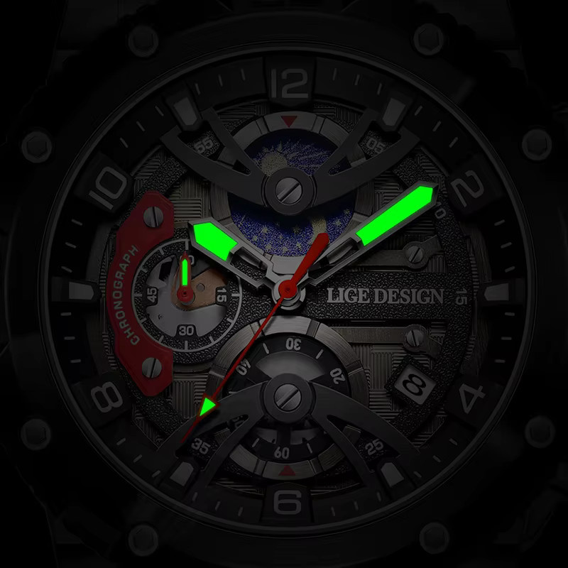 LIGE Armbanduhr Chronograph, Quarz, Silikonarmband, Schwarz, Herren - Bild 2