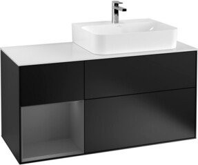 Villeroy & Boch Finion Waschtischunterschrank mit Abdeckplatte und Regal links, Farbe Anthrazit und Blau, Breite: 120 cm, Tiefe: 50,1 cm, Höhe: 50,1 cm - Bild 1