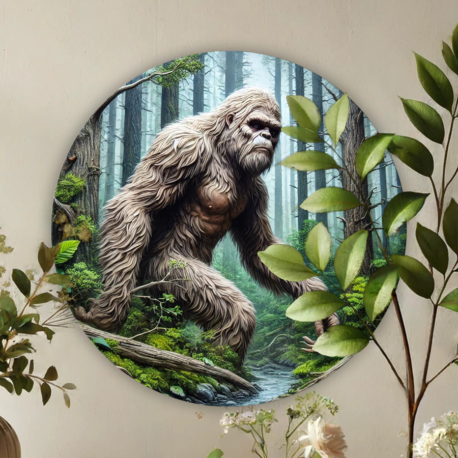 Rundes Metallkunstschild mit Sasquatch-Motiv von Potdemiel, Mehrfarbig, Durchmesser: 20,32 cm - Bild 3