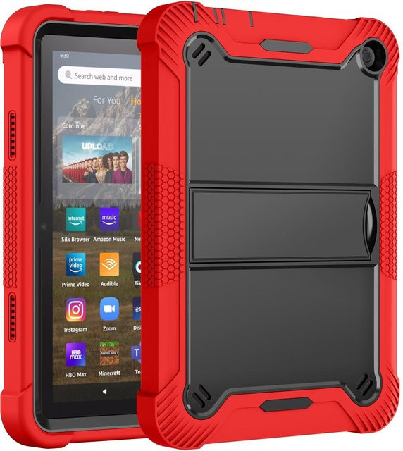 Stoßfeste Panzer Hülle für Amazon Fire HD 8 und HD 8 Plus 12. Generation Tablet mit Ständer und Hartschale in Rot - Bild 1