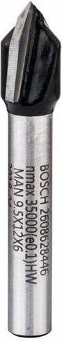 Bosch V-Nutfräser 90 Grad in Silber, Durchmesser: 9,5 mm, Schnittbreite: 6 mm, Gesamtlänge: 45 mm, Nutlänge: 12,35 mm - Bild 1