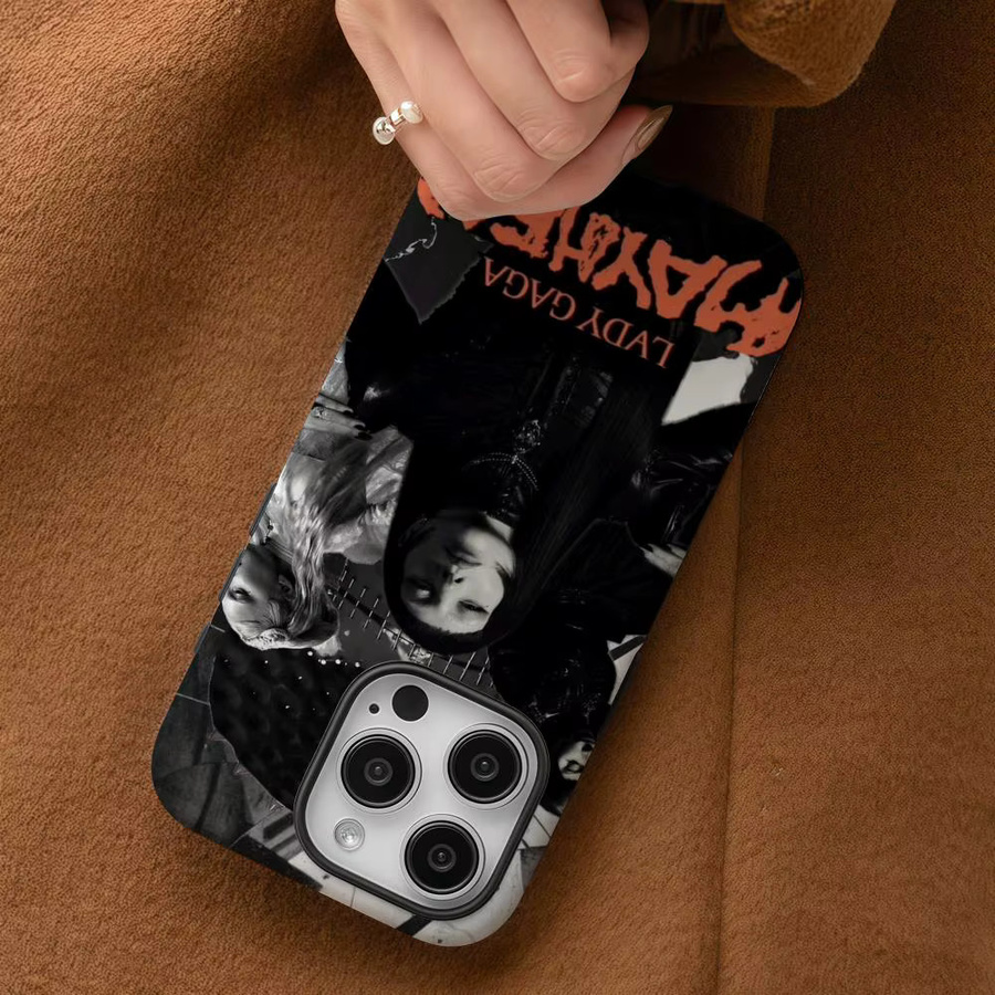 L-Lady G-Gaga MAYHEM Handyhülle für iPhone 17 16 15 14 13 12 Pro Max Plus, glänzende HD-Doppelschicht-Flüssighartschale in White Multicolour - Bild 4