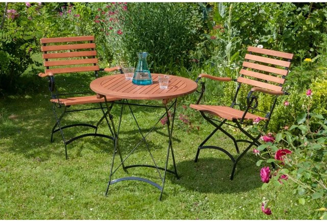 Merxx Schlossgarten II Gartenmöbel Set 3-teilig aus Eukalyptusholz und Metall in Grau und Braun - Bild 1