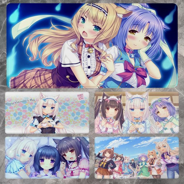 Anime NekoPara Gaming-Mauspad XXL Schreibtischunterlage rutschfest, B/T: 90 x 40 cm, schwarz/mehrfarbig - Bild 1
