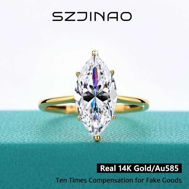 szjinao Ring 585 Gold, Moissanit, Diamant, Marquise Cut, Damen - Bild 1