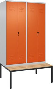 C+P PSA Doppel-Spind Classic PLUS Sitzbank mit 4 Abteilen, Buche-Hartholz und Stahl, Farbe Orange, B/T/H: 212 x 120 x 81,5 cm - Bild 1