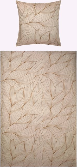 Wäschepur Bettwäsche mit floralem Blätter-Design aus 100% Baumwolle, Beige, 80x80 cm - Bild 1