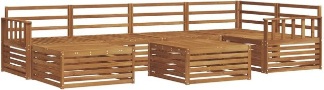 vidaXL Outdoor-Sofagarnitur aus Akazienholz in Braun, 7-teiliges L-Shape Set mit Tisch, Ecksofa, Mittelsitzen und Hocker - Bild 1