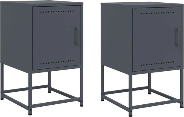 vidaXL Nachttische 2er Set aus Stahl in Anthrazit im industriellen Stil, B/T/H: 36 x 39 x 60,5 cm - Bild 1