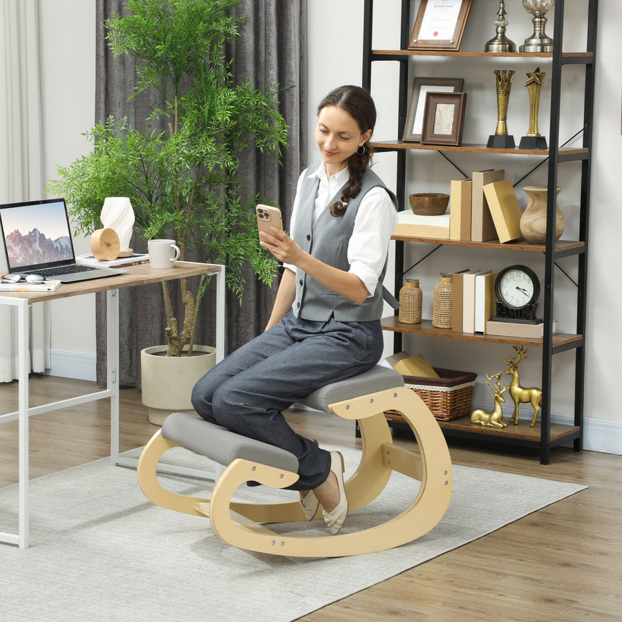 Ergonomischer Kniestuhl aus Holz von HOMCOM in Hellgrau für dein Homeoffice zur Verbesserung der Körperhaltung - Bild 2