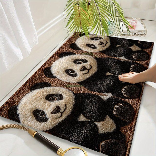 Dreiteiliges Badezimmerteppich-Set von VIKAMA aus Kaschmirimitat mit Panda-Muster, schnelltrocknend - Bild 1