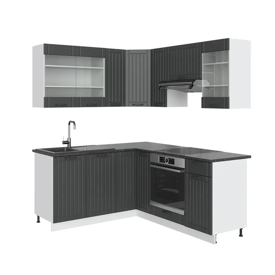 Vicco Fame-Line Eckküche im Landhausstil in Anthrazit und Weiß, B/T/H: 160 x 190 cm - Bild 2