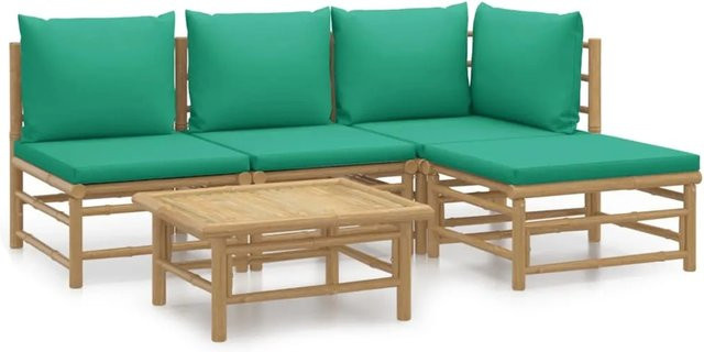 vidaXL 5-tlg Garten-Lounge-Set aus geöltem Bambus mit grünen Kissen Modell 4 - Bild 1