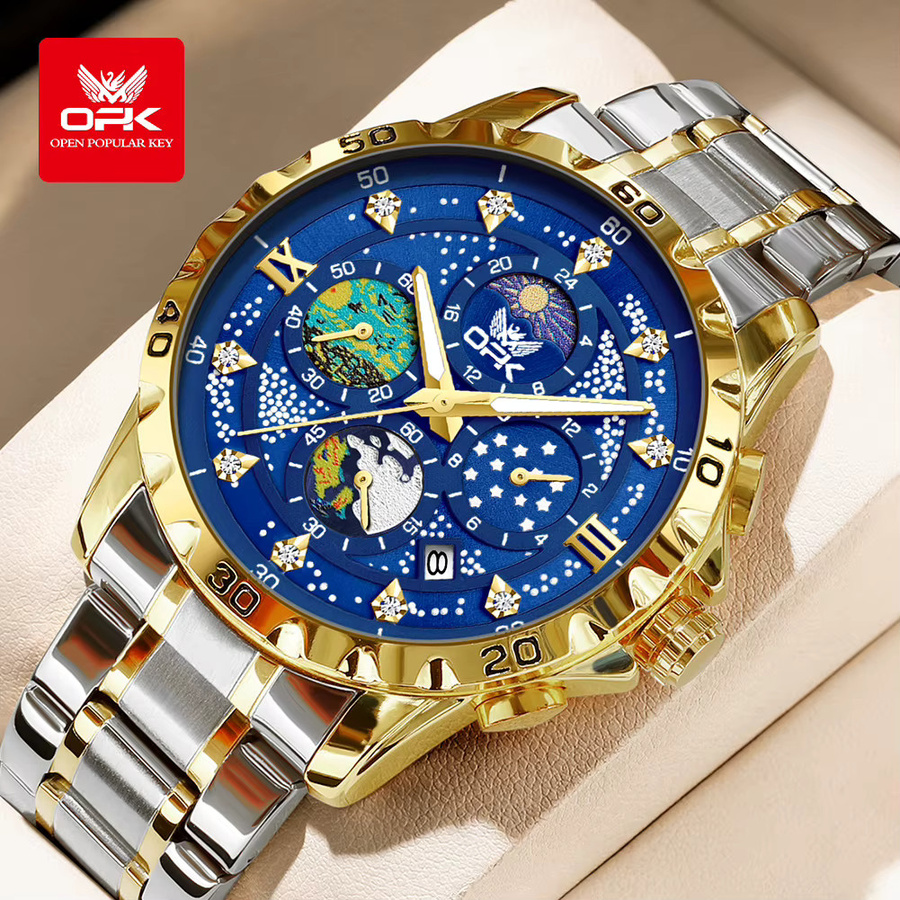 OPK Armbanduhr Chronograph, Quarz, Edelstahl, Blau, Herren - Bild 2