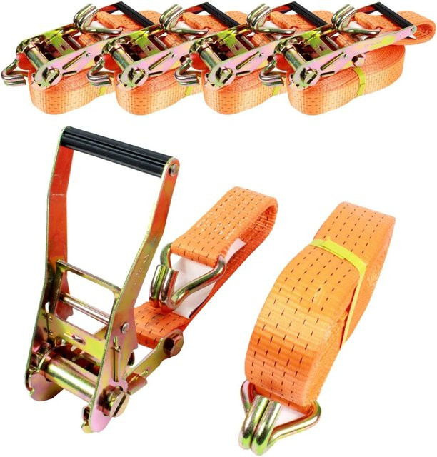 TRUTZHOLM Spanngurte mit Ratsche 2-teiliges Set, Farbe: Orange/Schwarz, Länge: 6 m, Tragkraft: 5 t - Bild 1