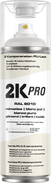 2K PRO Spraydose RAL 9010 Reinweiss Glanz, wetterfest und kratzfest, 400 ml - Bild 1