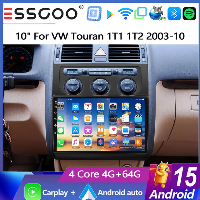 ESSGOO Android 15 Autoradio für VW Touran 1 (2004-2008) mit 10 Zoll IPS Touchscreen, 4+64GB, GPS-Navigation, kabellosem Carplay, Android Auto, Bluetooth und Wifi, Schwarz - Bild 1
