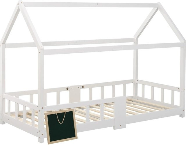 Merax Hausbett für Kinder aus Kiefernholz in Weiß mit Bettgestell und Nachttischregal, B/T/H: 90 x 200 x 120 cm - Bild 1