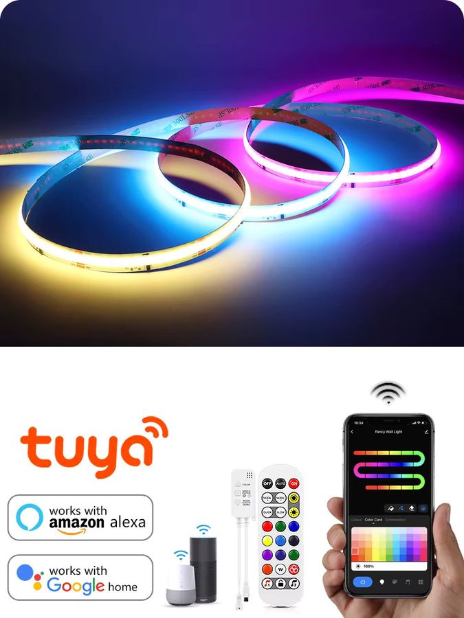 CHNAITEKE RGBIC COB LED Streifen mit Tuya Smart Life App Steuerung, 12V adressierbare WS2811 IC flexible LED Leiste für Alexa und Google Home - Bild 4