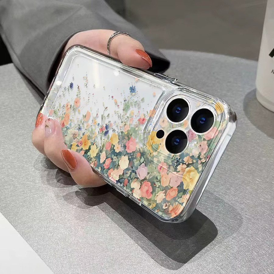 Stoßfeste Silikon Handyhülle mit Blumenmuster für Apple iPhone 17 Pro Max, 16, 15, 14, 13, 12 und Air, transparent - Bild 4