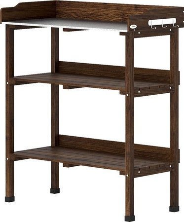 Aosom Outsunny Pflanztisch aus Holz mit 3 Ebenen und Metallplatte in Braun, B/T/H: 76 x 37 x 89 cm