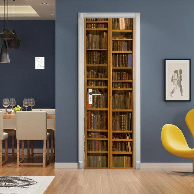 Sticker House 3D Vintage Bücherregal Wandaufkleber, abnehmbare und wasserdichte Tapete für Tür und Wand, Multicolour, B: 90 cm, H: 200 cm - Bild 1