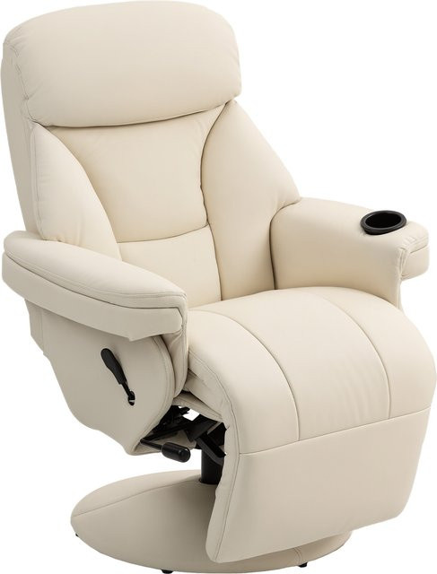HOMCOM Relaxsessel mit Liegefunktion und Becherhalter aus PU-Leder in Beige - Bild 1